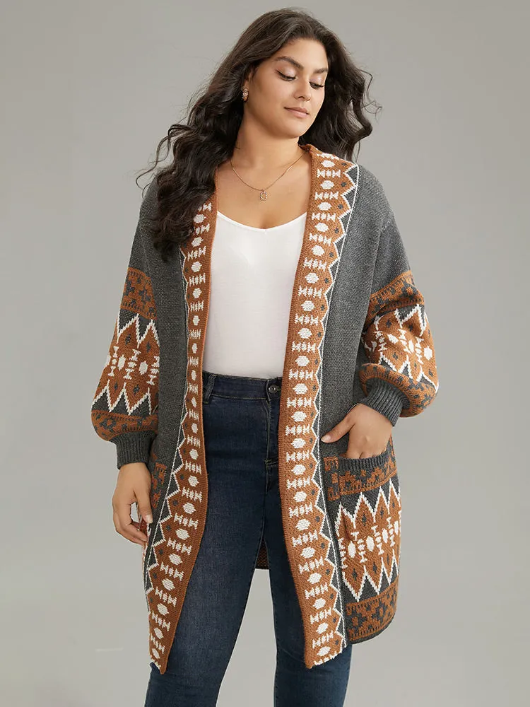 Contrast Geometric Pocket Open Front Cardigan sold by Bloomchic product image thumbnail 4
