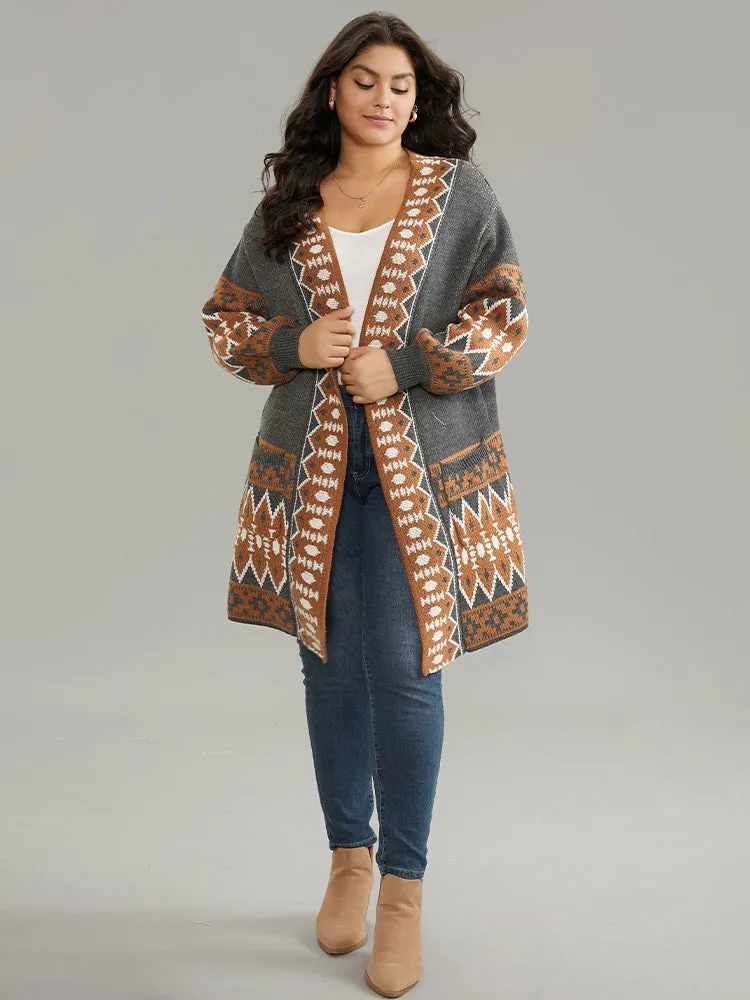 Contrast Geometric Pocket Open Front Cardigan sold by Bloomchic product image thumbnail 5