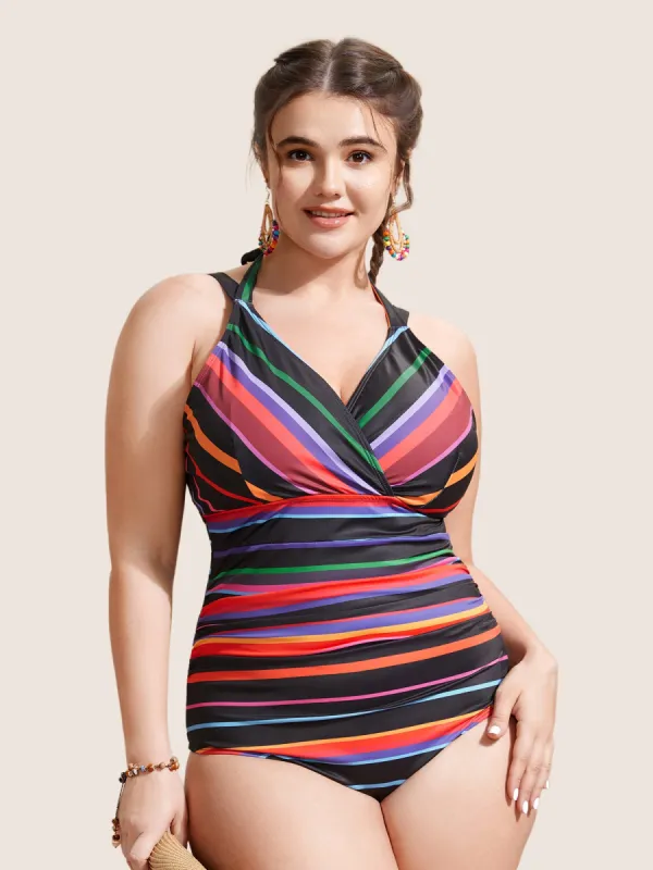 Contrast Striped Tie Knot One Piece Swimsuit sold by Bloomchic