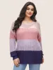 Colorblock Contrast Pointelle Knit Drop Shoulder Pullover sold by Bloomchic