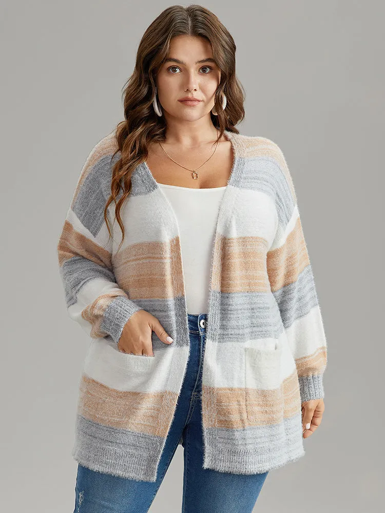 Fuzzy Colorblock Heather Drop Shoulder Cardigan sold by Bloomchic product image thumbnail 3