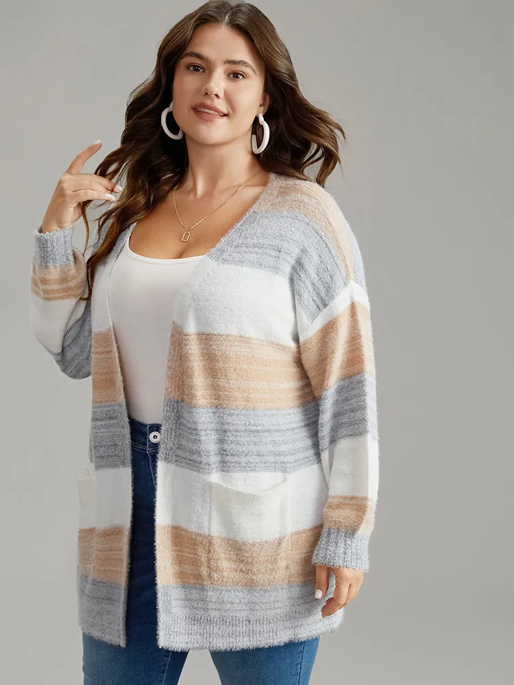 Fuzzy Colorblock Heather Drop Shoulder Cardigan sold by Bloomchic product image thumbnail 4