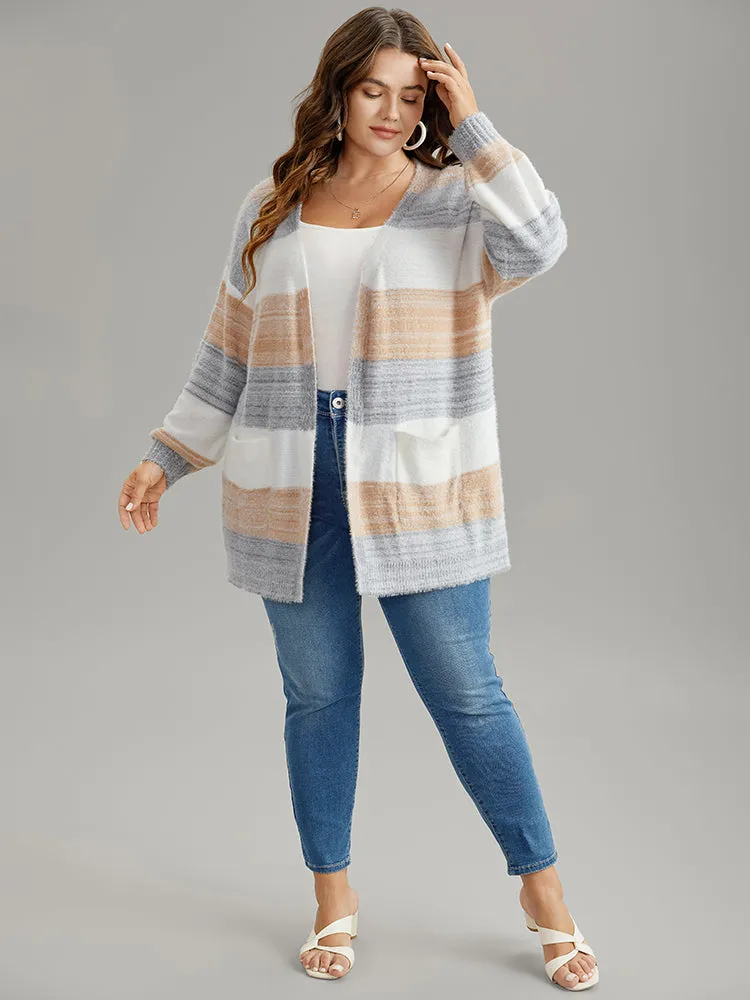 Fuzzy Colorblock Heather Drop Shoulder Cardigan sold by Bloomchic product image thumbnail 5