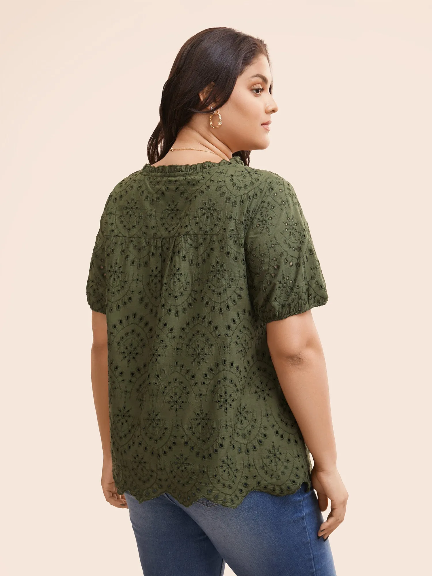 Notched Broderie Anglaise Frill Trim Blouse sold by Bloomchic product image thumbnail 4