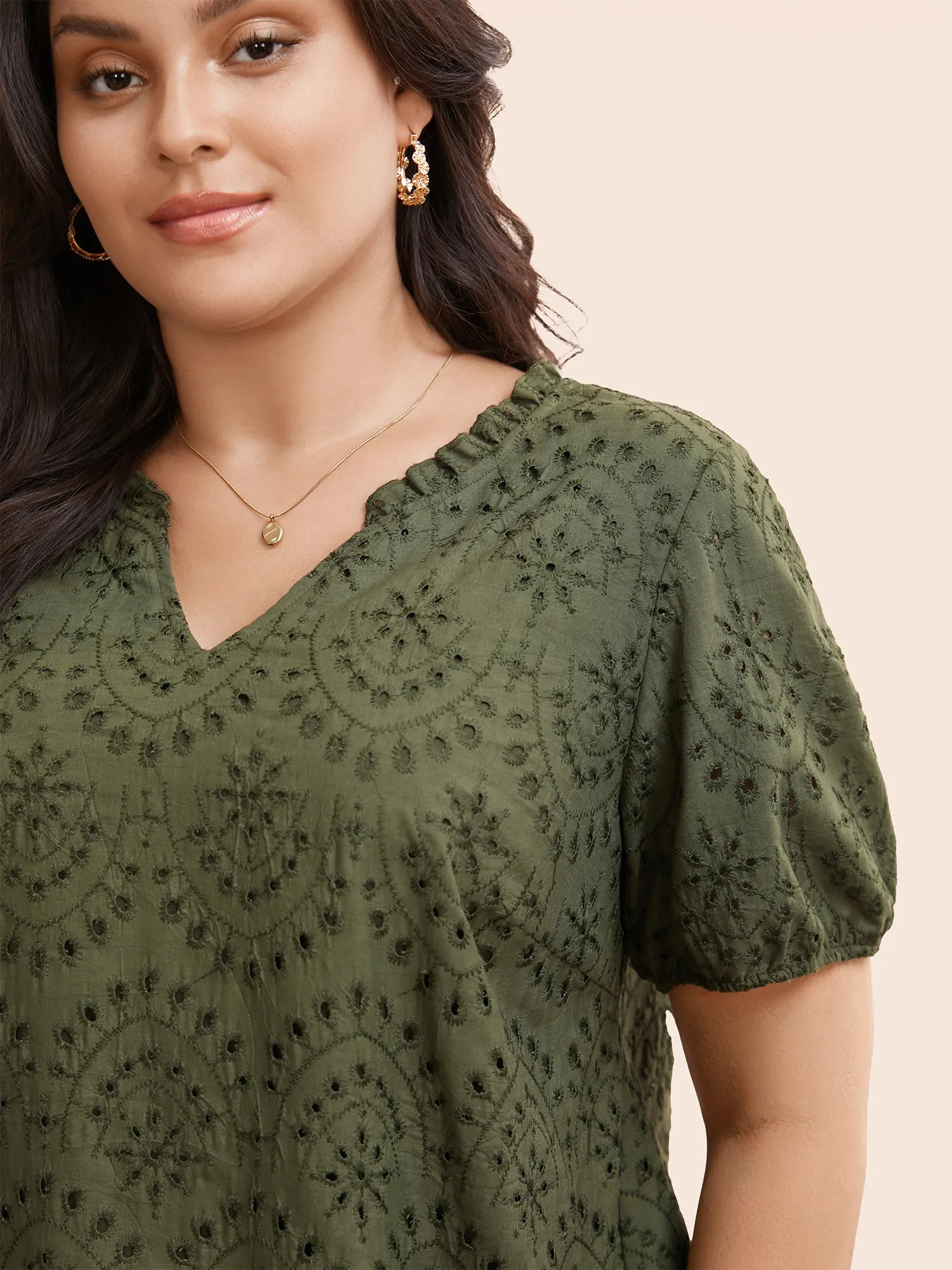 Notched Broderie Anglaise Frill Trim Blouse sold by Bloomchic product image thumbnail 3