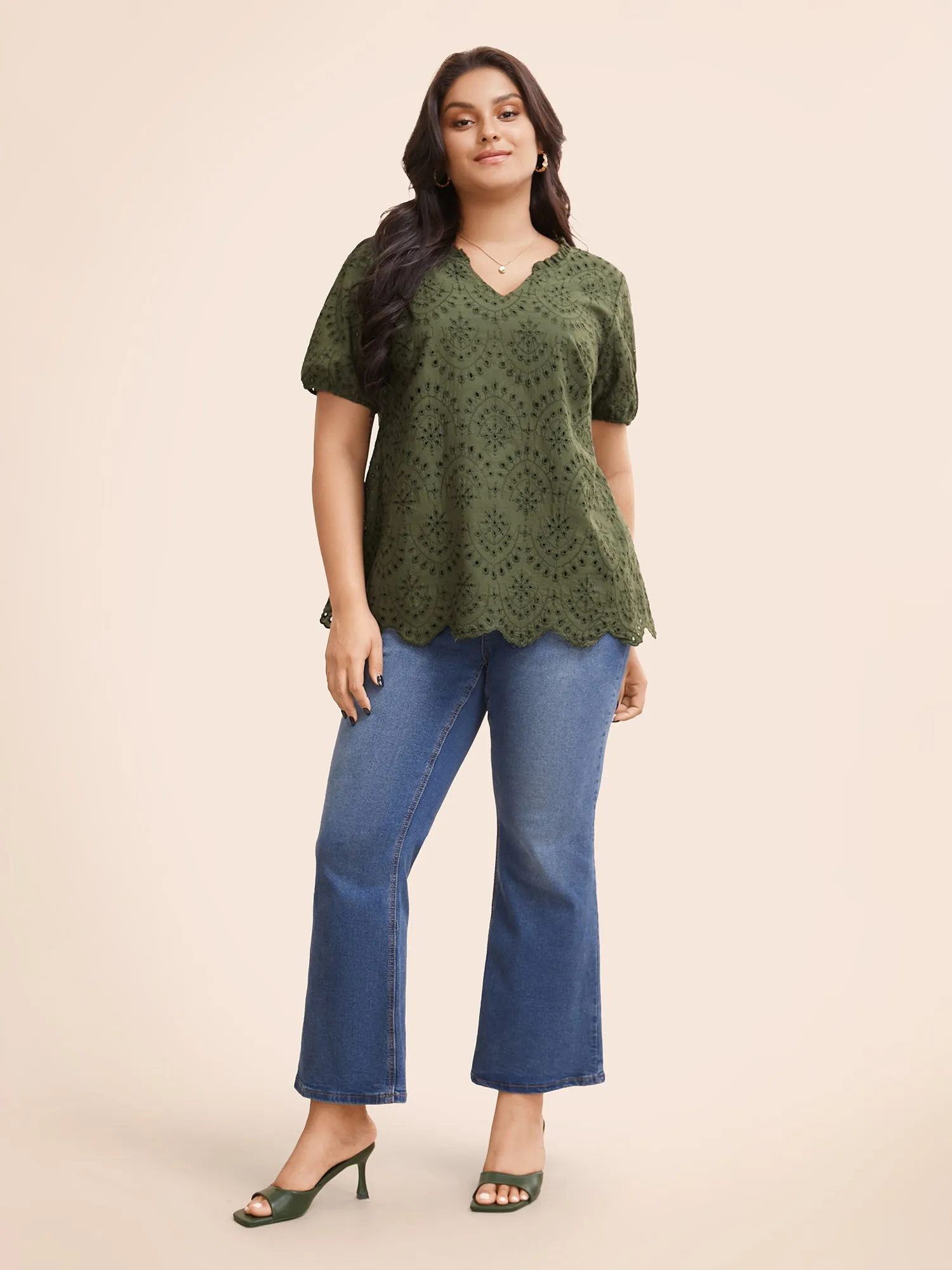 Notched Broderie Anglaise Frill Trim Blouse sold by Bloomchic product image thumbnail 2