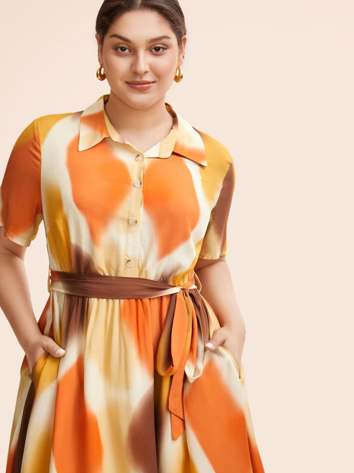 Rayon Sunset-hues Side Tie Midi Shirt Dress sold by Bloomchic product image thumbnail 4