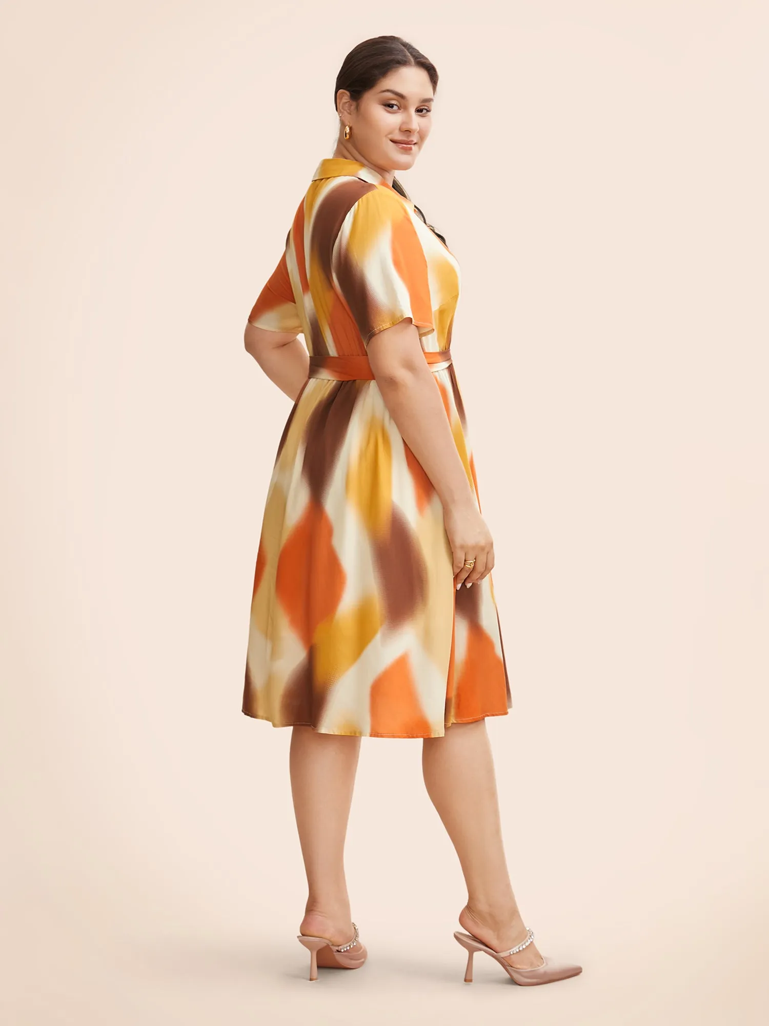 Rayon Sunset-hues Side Tie Midi Shirt Dress sold by Bloomchic product image thumbnail 3