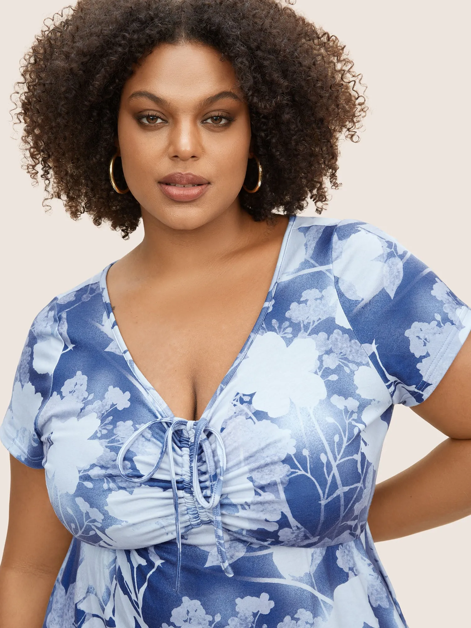 V Neck Floral Drawstring Pocket Dress sold by Bloomchic product image thumbnail 2