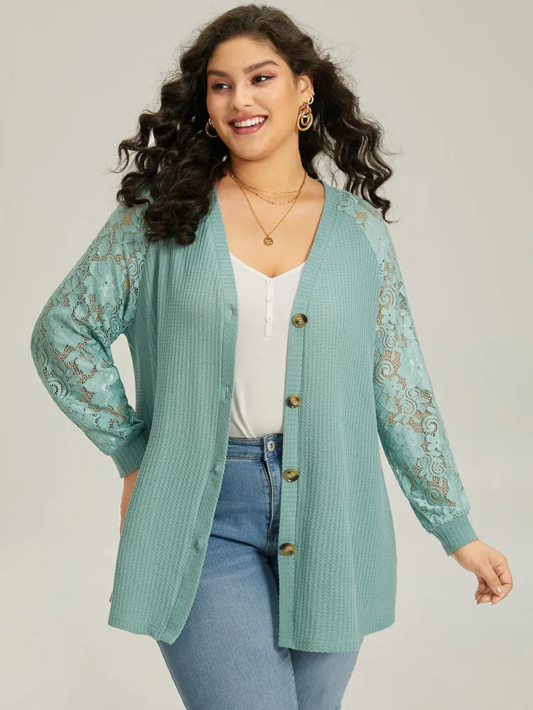 Plain Lace Patchwork Texture Raglan Sleeve Coat sold by Bloomchic product image thumbnail 2