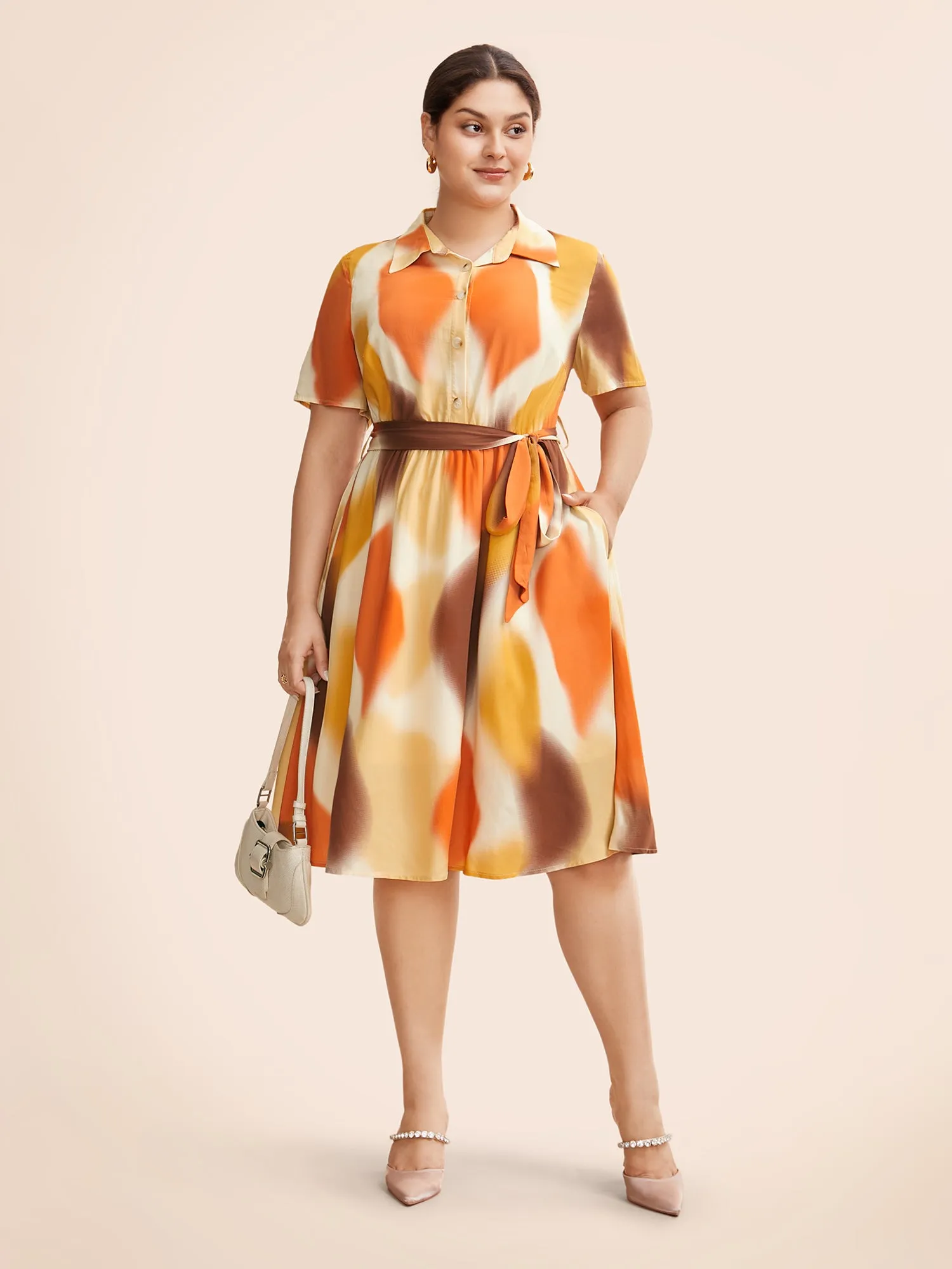 Rayon Sunset-hues Side Tie Midi Shirt Dress sold by Bloomchic product image thumbnail 2