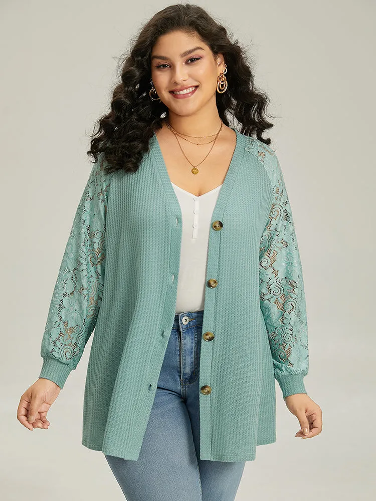 Plain Lace Patchwork Texture Raglan Sleeve Coat sold by Bloomchic product image thumbnail 3