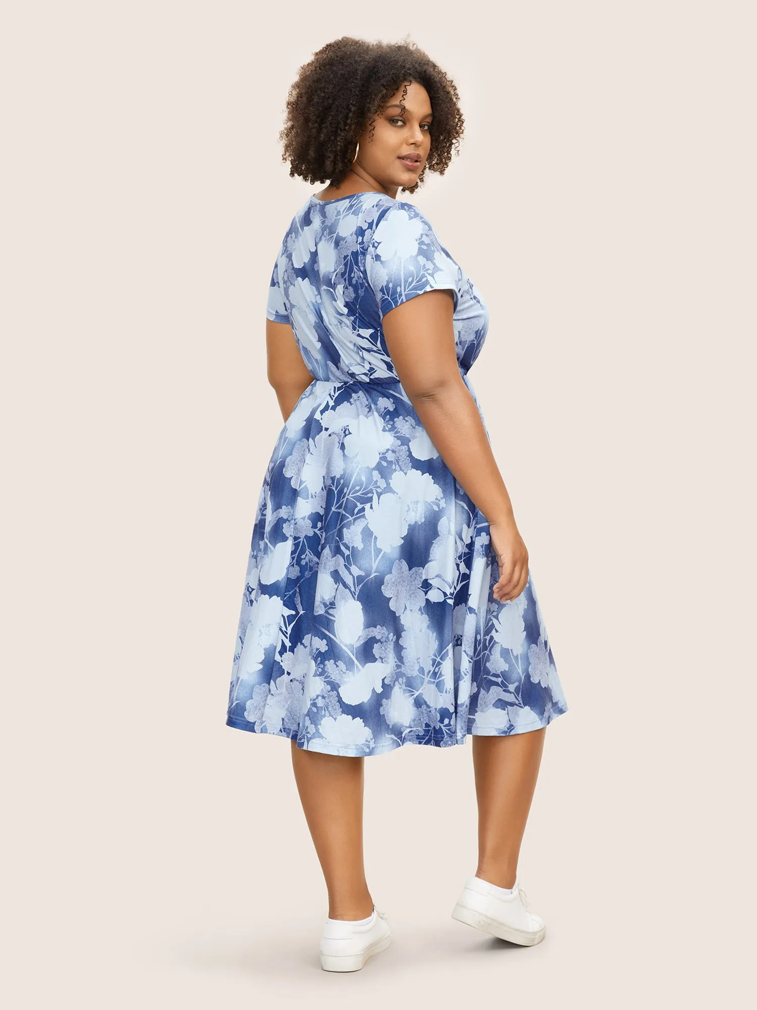 V Neck Floral Drawstring Pocket Dress sold by Bloomchic product image thumbnail 4