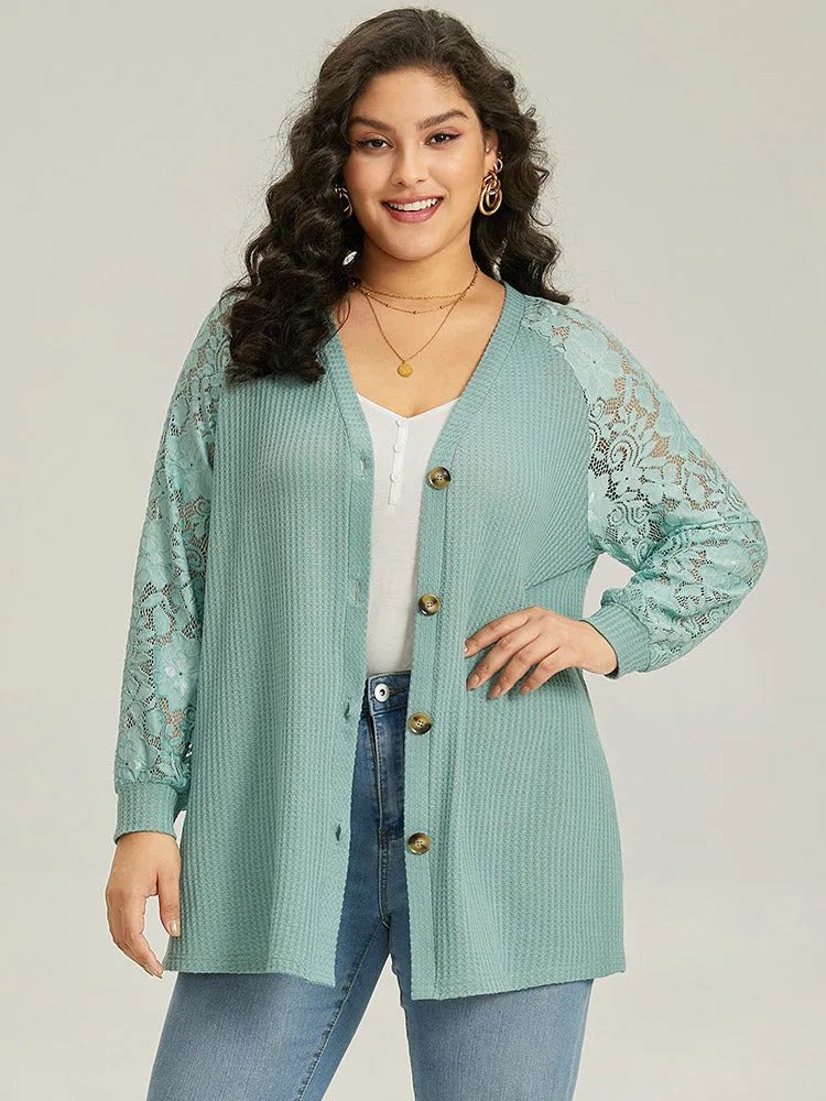 Plain Lace Patchwork Texture Raglan Sleeve Coat sold by Bloomchic product image thumbnail 4