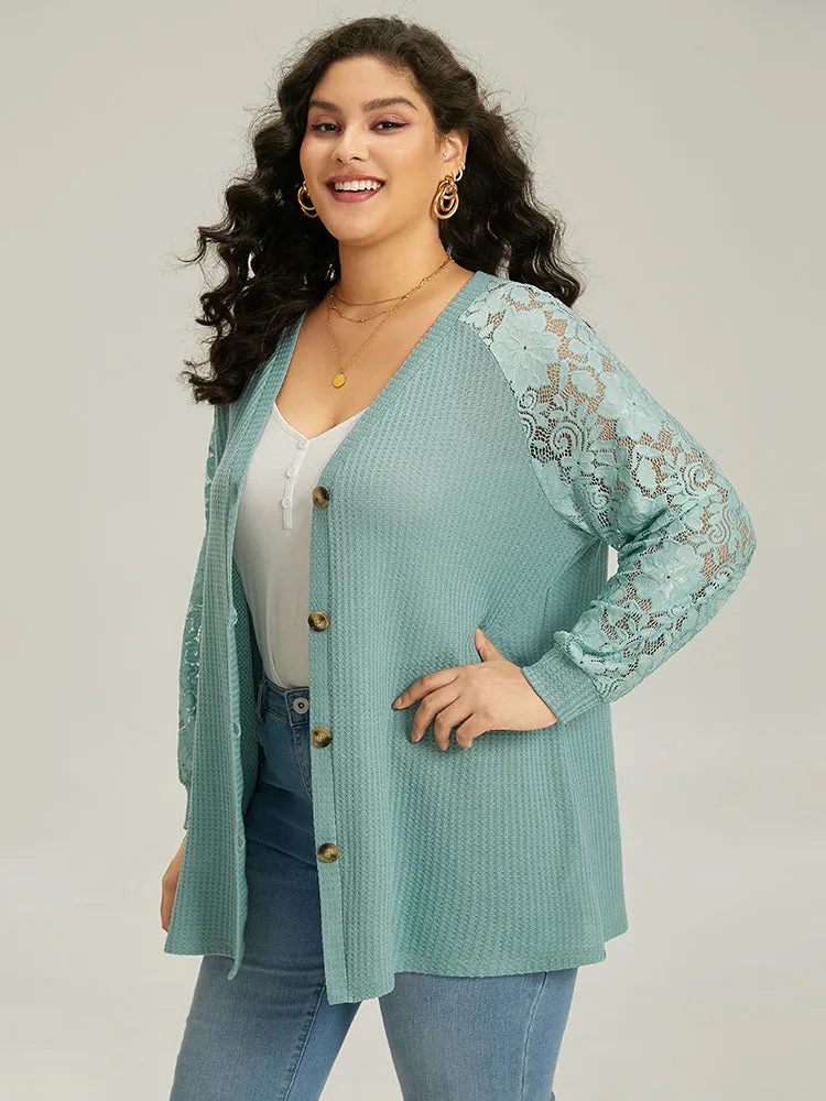 Plain Lace Patchwork Texture Raglan Sleeve Coat sold by Bloomchic