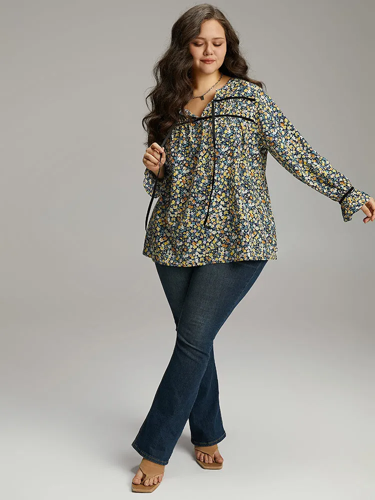 Ditsy Floral Ties Contrast Trim Blouse sold by Bloomchic product image thumbnail 4