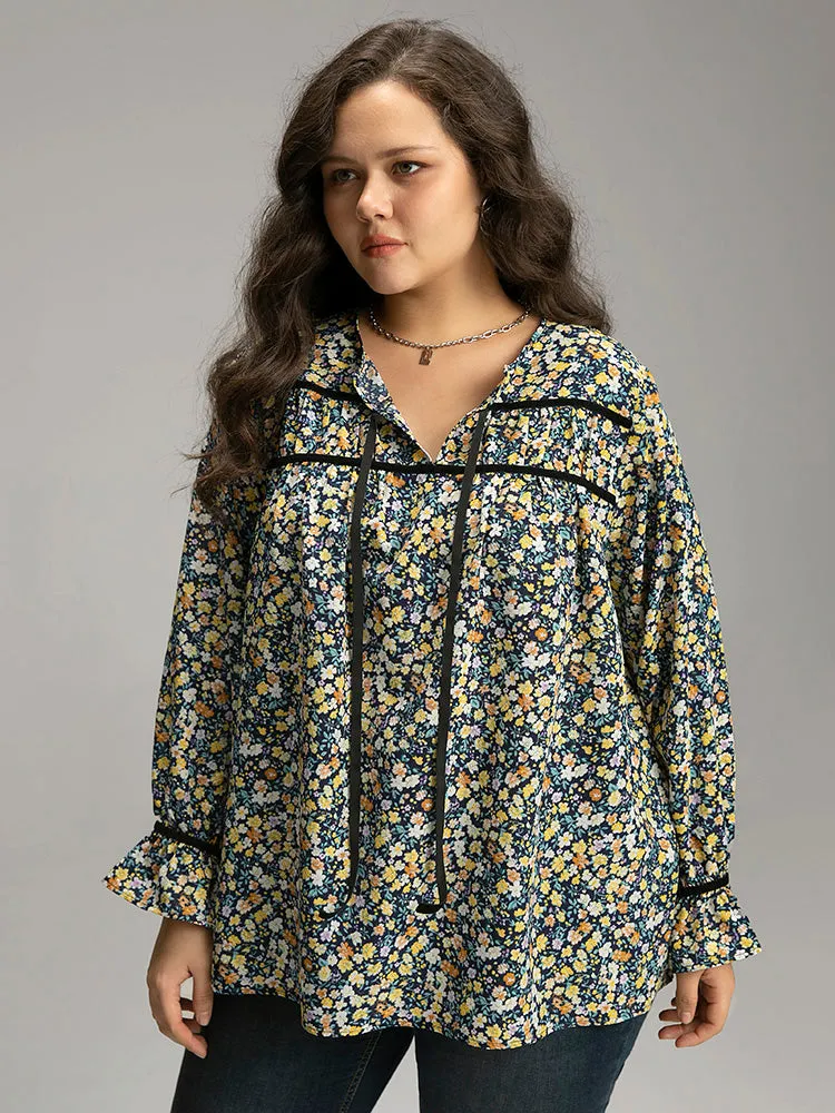 Ditsy Floral Ties Contrast Trim Blouse sold by Bloomchic