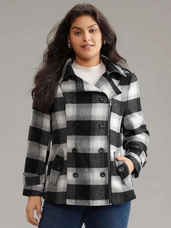 Plaid Zipper Fly Double Breasted Detail Coat sold by Bloomchic