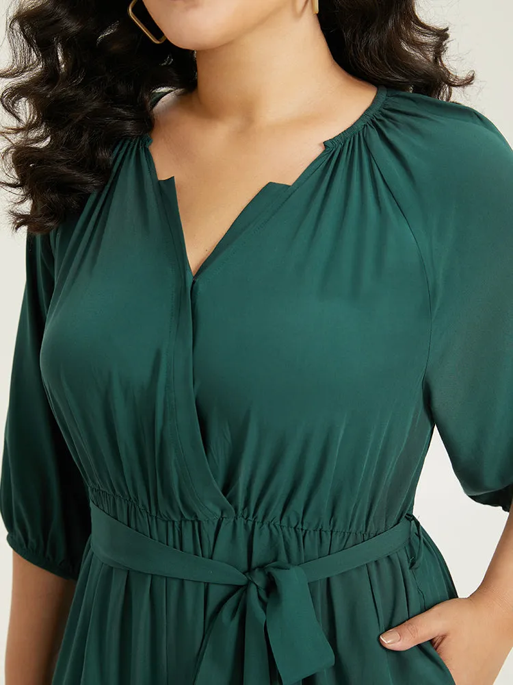 Plain Notched Belted Gathered Lantern Sleeve Jumpsuit sold by Bloomchic product image thumbnail 5