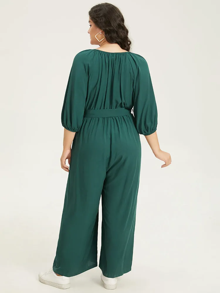 Plain Notched Belted Gathered Lantern Sleeve Jumpsuit sold by Bloomchic product image thumbnail 2