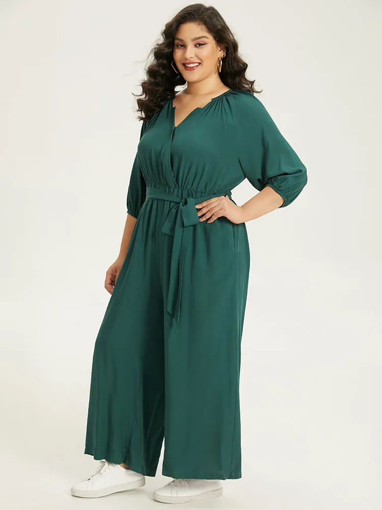 Plain Notched Belted Gathered Lantern Sleeve Jumpsuit sold by Bloomchic product image thumbnail 3