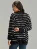 Striped Eyelet Curved Hem Patched Pocket Cardigan sold by Bloomchic