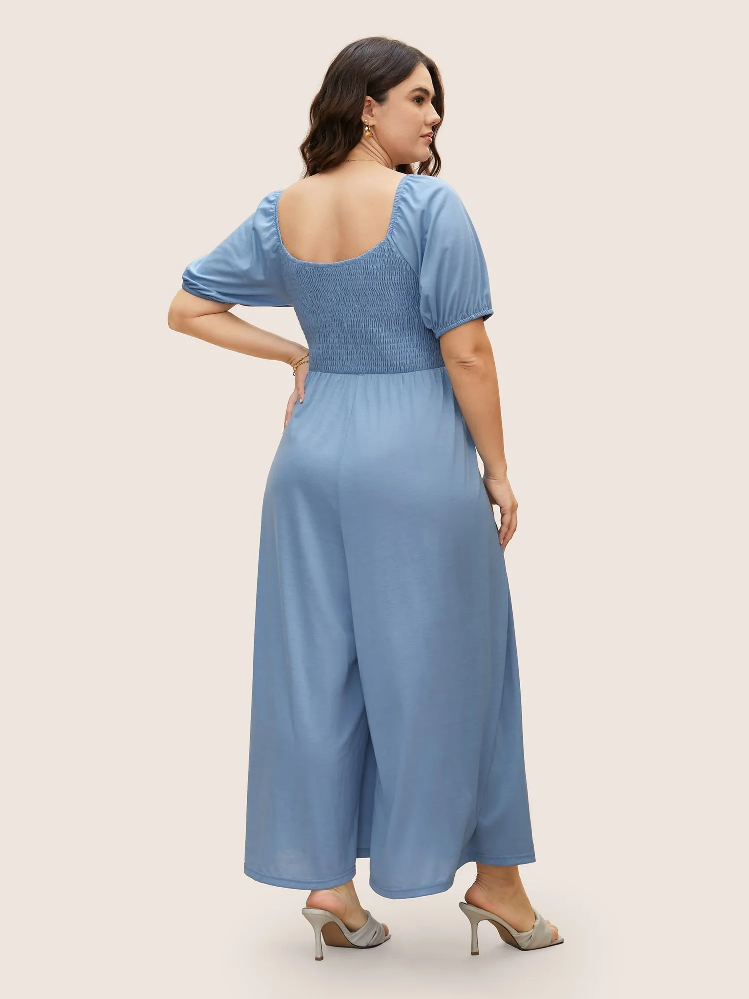 Heart Neckline Shirred Gathered Wide Leg Jumpsuit sold by Bloomchic product image thumbnail 4