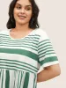 Striped Print Elastic Waist Round Neck T-shirt sold by Bloomchic