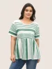 Striped Print Elastic Waist Round Neck T-shirt sold by Bloomchic
