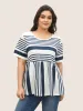 Striped Print Elastic Waist Round Neck T-shirt sold by Bloomchic