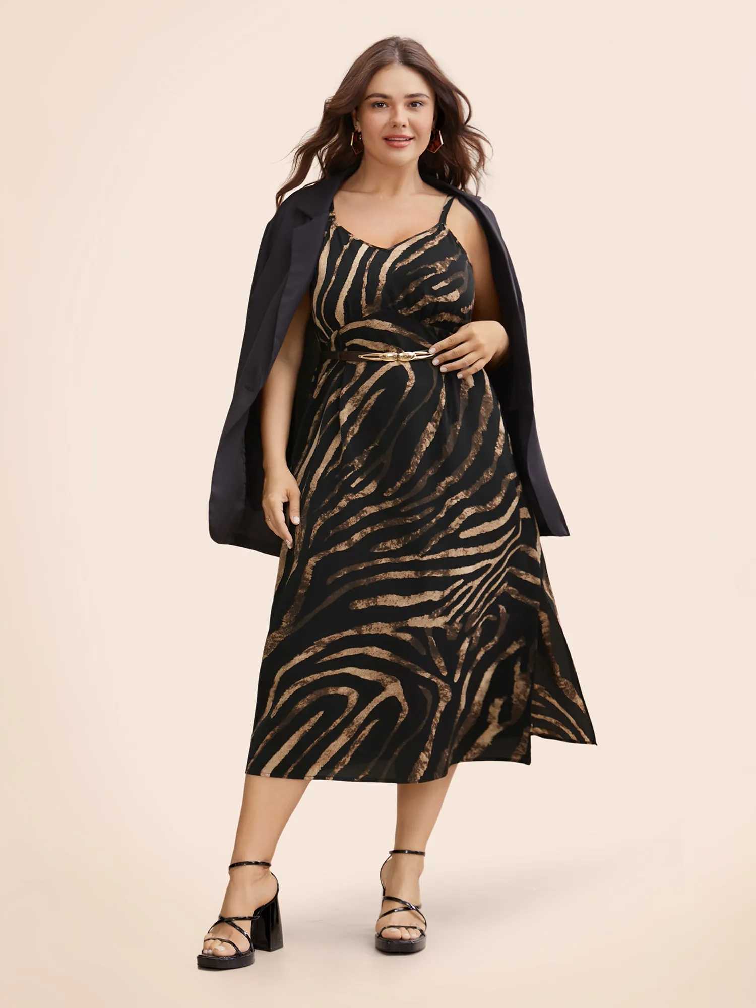 V Neck Striped Split Hem Midi Dress sold by Bloomchic