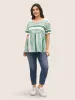 Striped Print Elastic Waist Round Neck T-shirt sold by Bloomchic