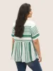 Striped Print Elastic Waist Round Neck T-shirt sold by Bloomchic