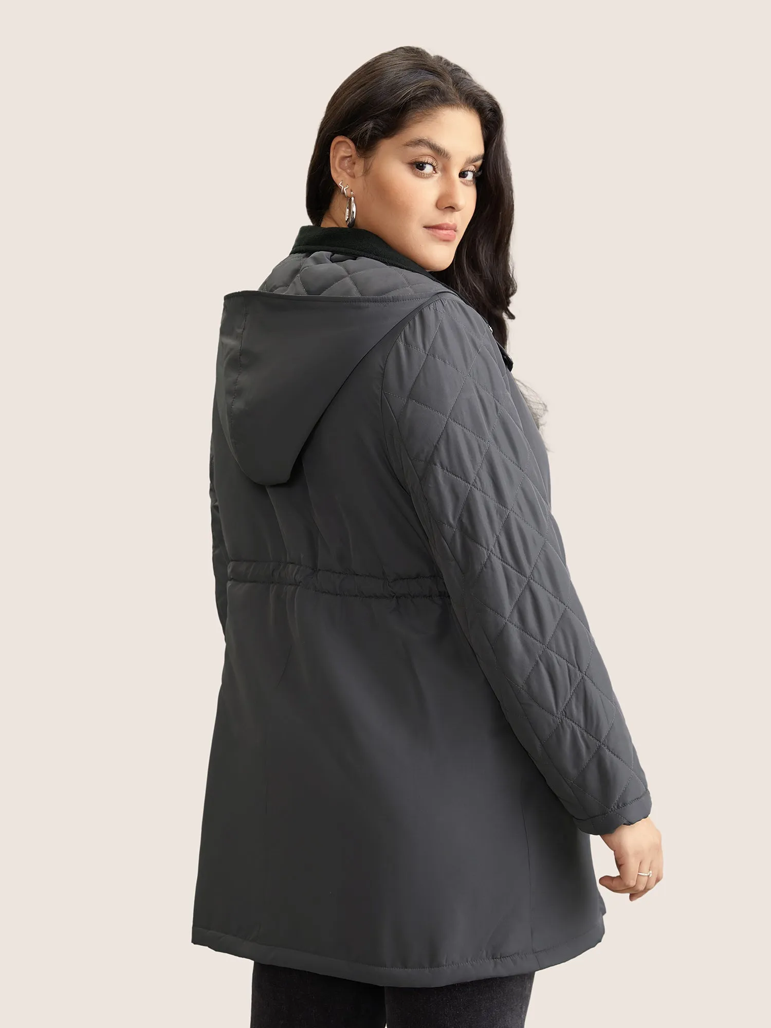 Solid Flap Detail Elastic Waist Quilted Coat sold by Bloomchic product image thumbnail 5