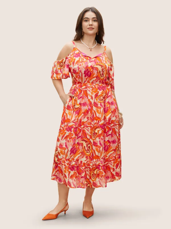 Floral Tie Knot Cold Shoulder Pocket Dress sold by Bloomchic