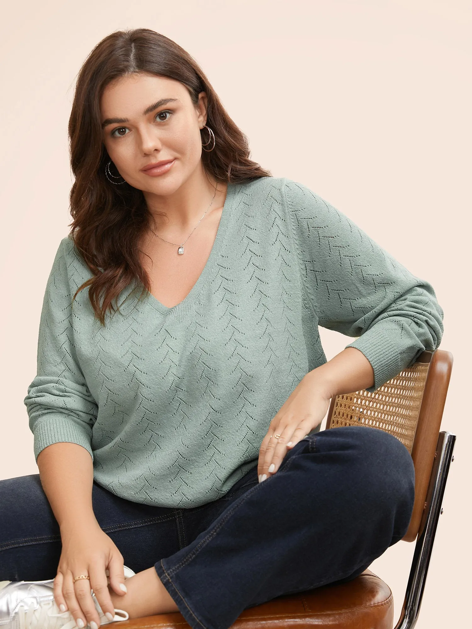 Texture V Neck Lightweight Pullover sold by Bloomchic