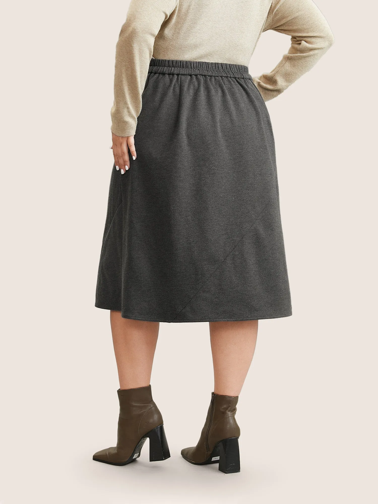 Plain Heather Brushed Elastic Waist A Line Skirt sold by Bloomchic product image thumbnail 2
