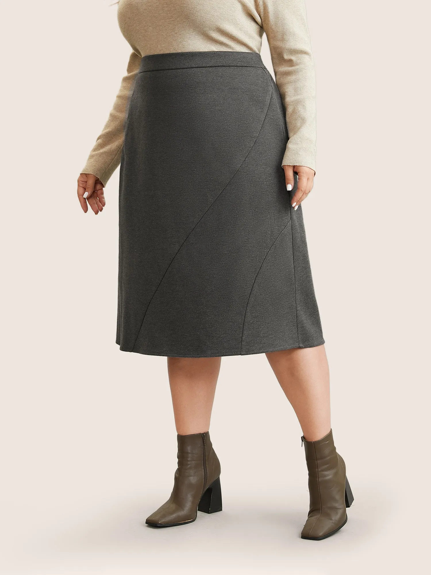 Plain Heather Brushed Elastic Waist A Line Skirt sold by Bloomchic product image thumbnail 3