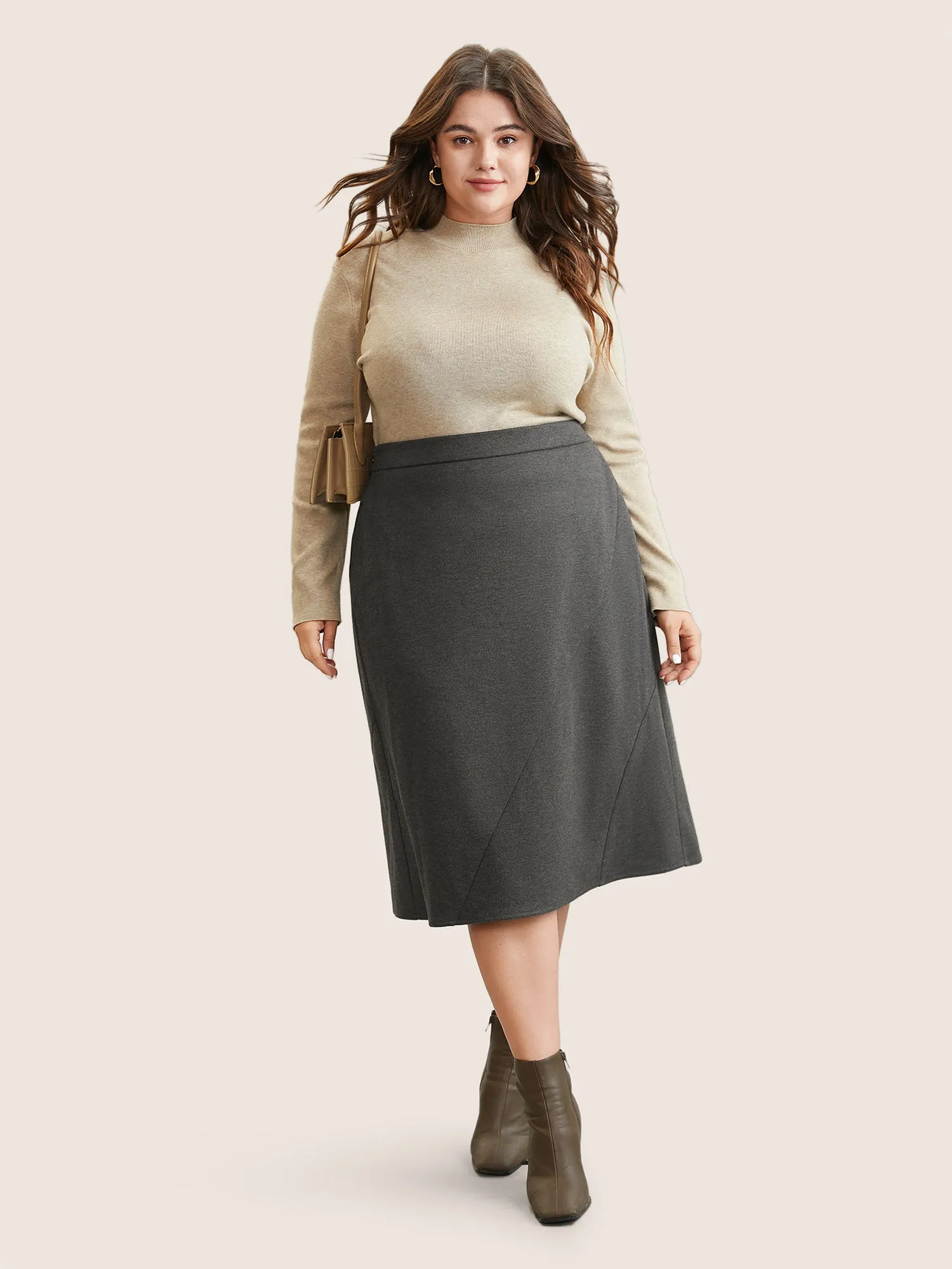 Plain Heather Brushed Elastic Waist A Line Skirt sold by Bloomchic product image thumbnail 4