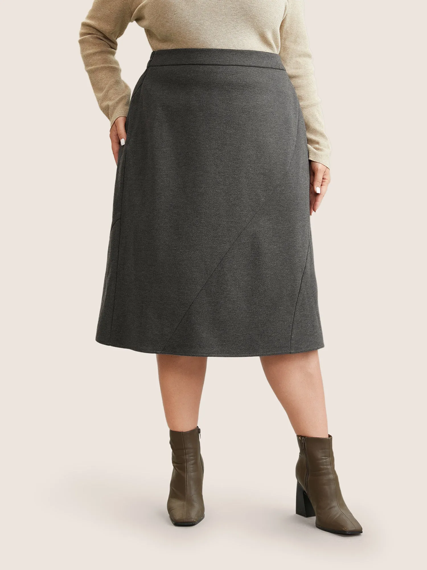 Plain Heather Brushed Elastic Waist A Line Skirt sold by Bloomchic