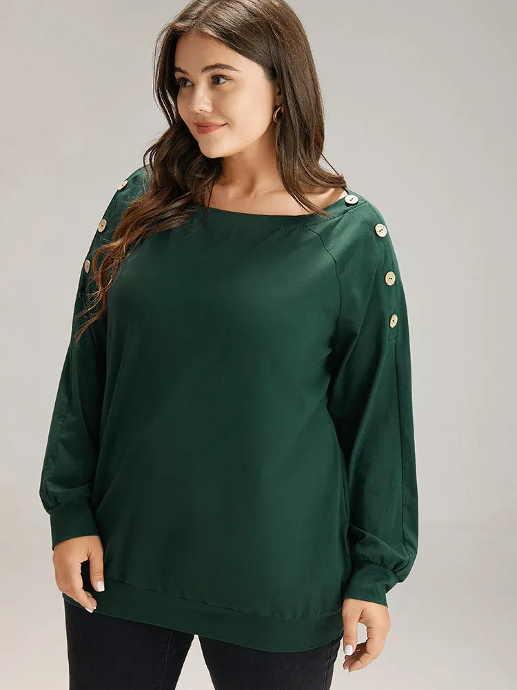 Cotton Plain Button Detail Raglan Sleeve T-shirt sold by Bloomchic product image thumbnail 5