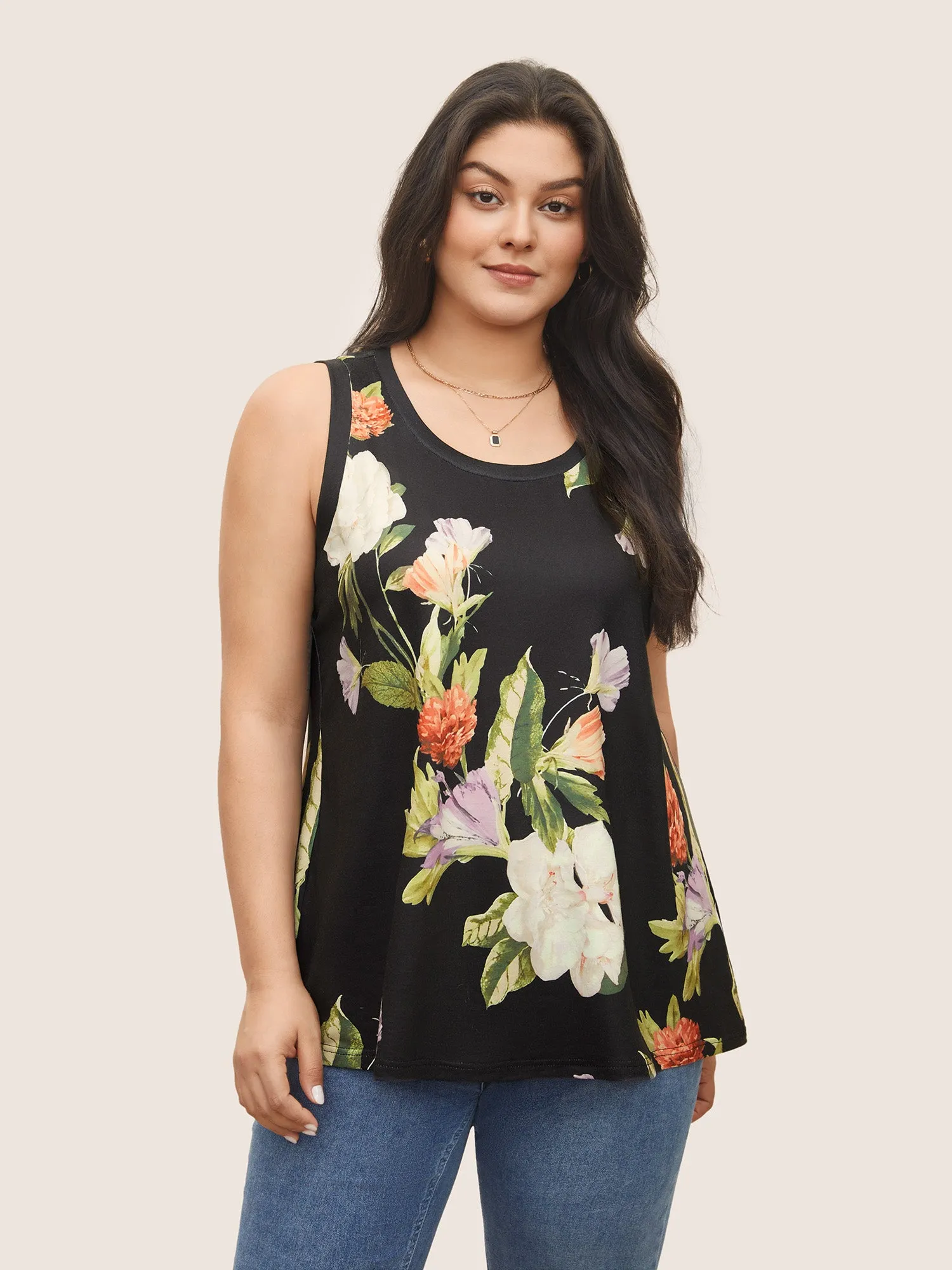 Floral Print Round Neck Tank Top sold by Bloomchic