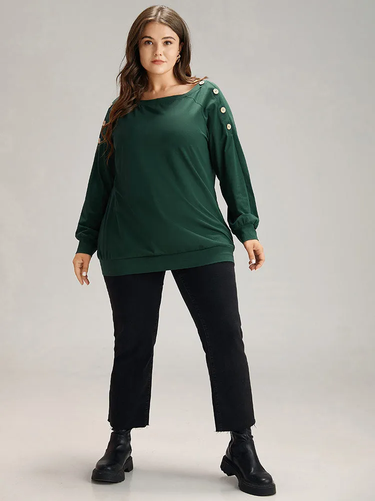Cotton Plain Button Detail Raglan Sleeve T-shirt sold by Bloomchic product image thumbnail 4