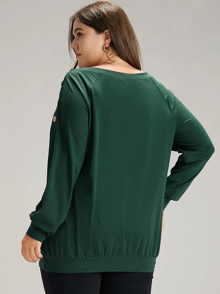 Cotton Plain Button Detail Raglan Sleeve T-shirt sold by Bloomchic product image thumbnail 2