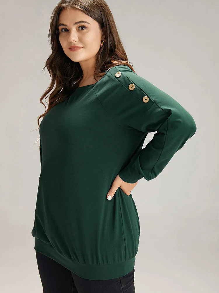Cotton Plain Button Detail Raglan Sleeve T-shirt sold by Bloomchic product image thumbnail 3