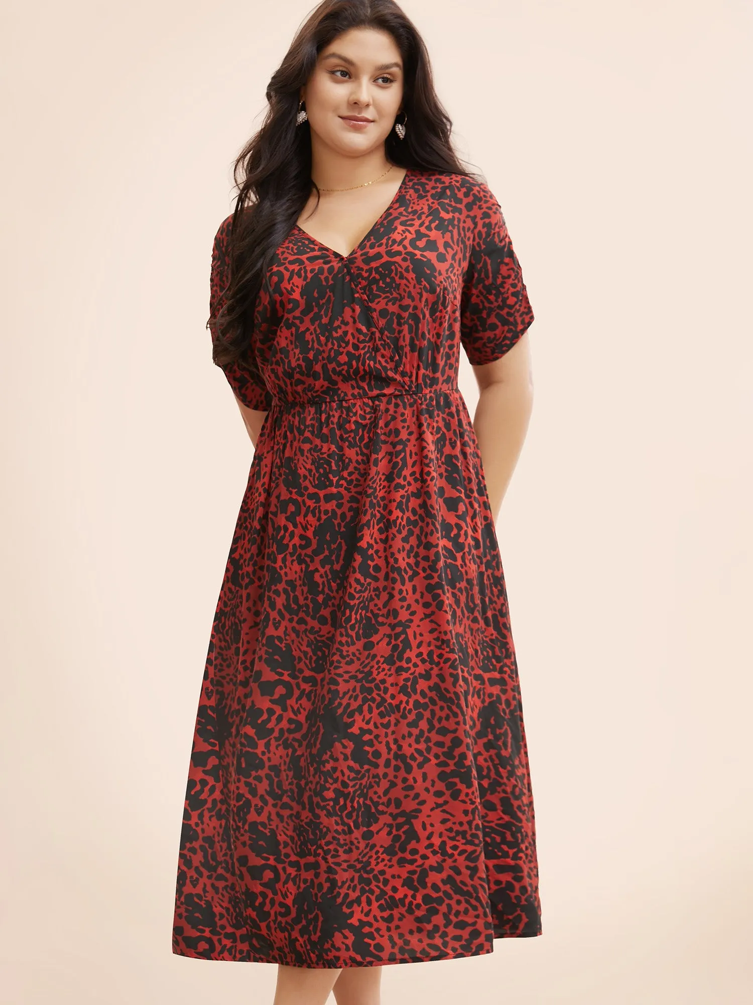 Leopard Print V Neck Gathered Dress sold by Bloomchic product image thumbnail 3