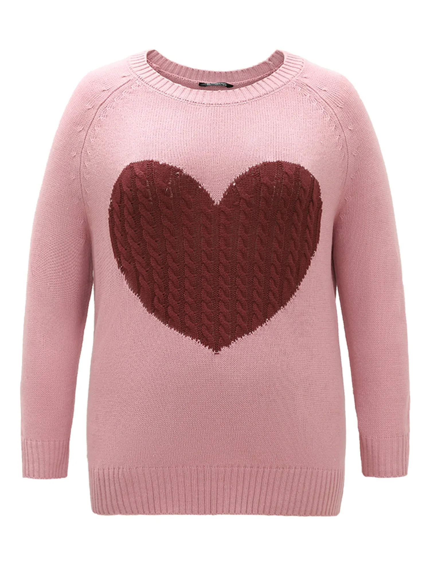 Heart Cable Knit Two Tone Raglan Sleeve Pullover sold by Bloomchic product image thumbnail 5