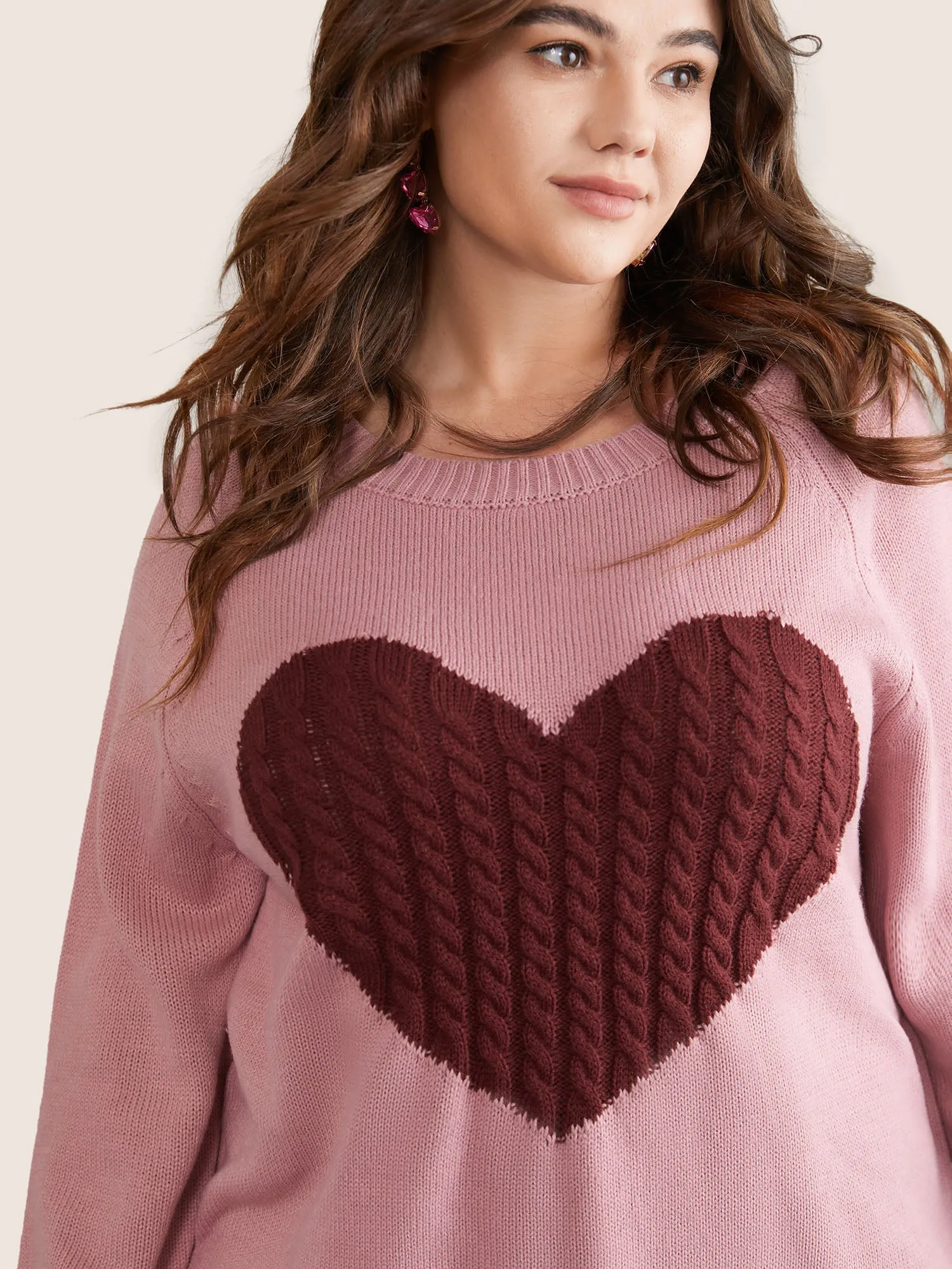 Heart Cable Knit Two Tone Raglan Sleeve Pullover sold by Bloomchic product image thumbnail 4