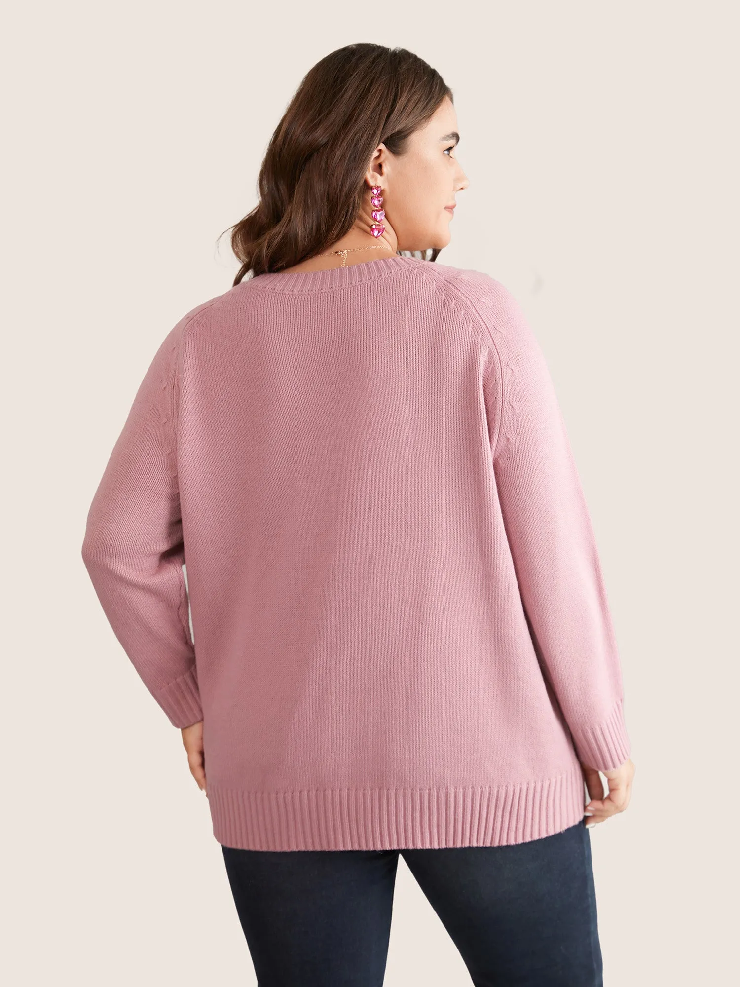 Heart Cable Knit Two Tone Raglan Sleeve Pullover sold by Bloomchic product image thumbnail 2