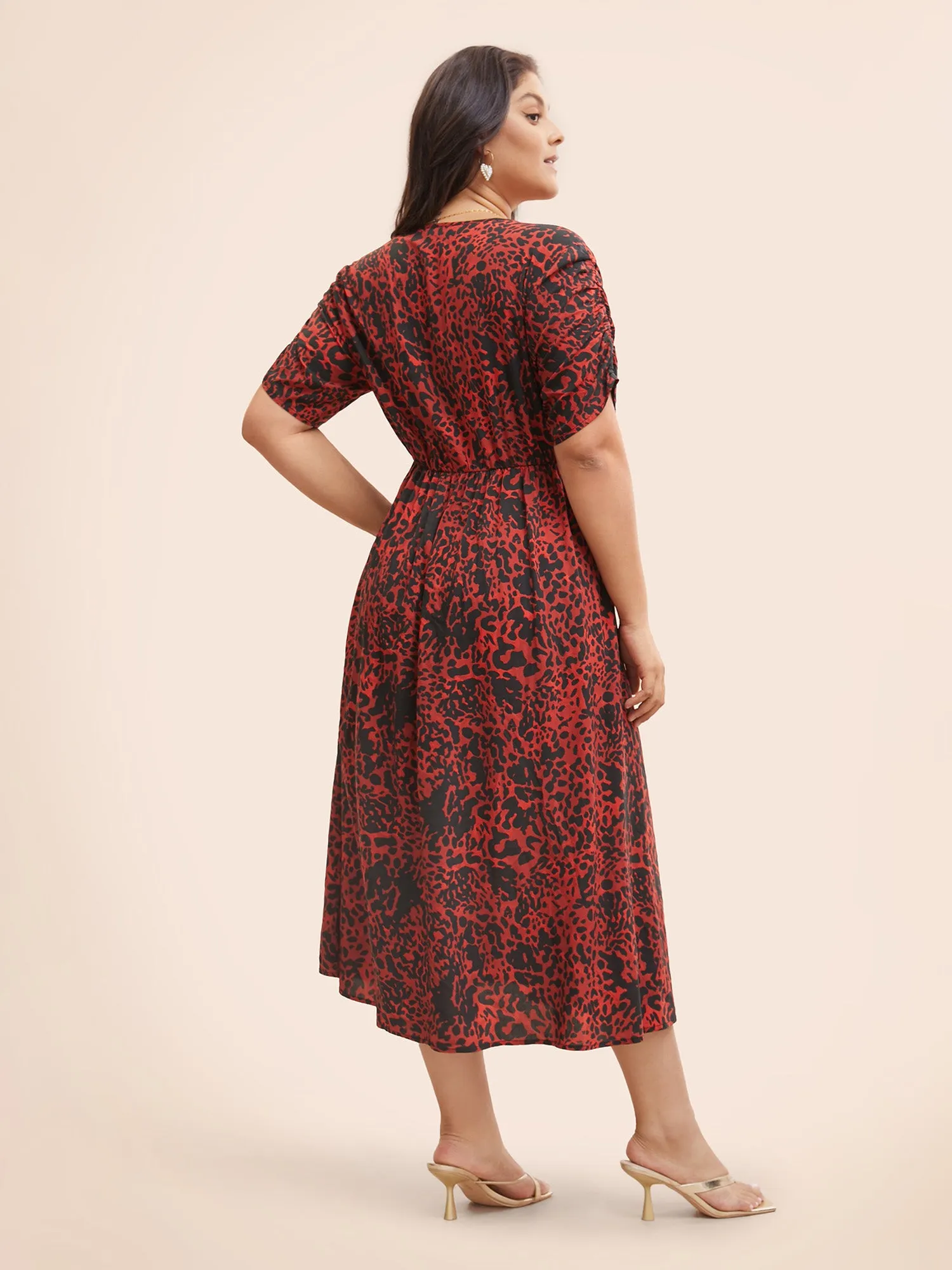 Leopard Print V Neck Gathered Dress sold by Bloomchic product image thumbnail 4